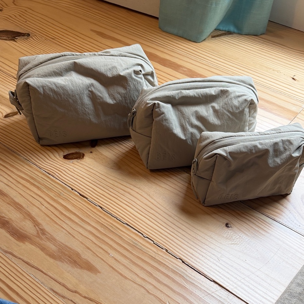 BEIS Neutral Beige 3-Piece Travel Toiletry Pouch Set